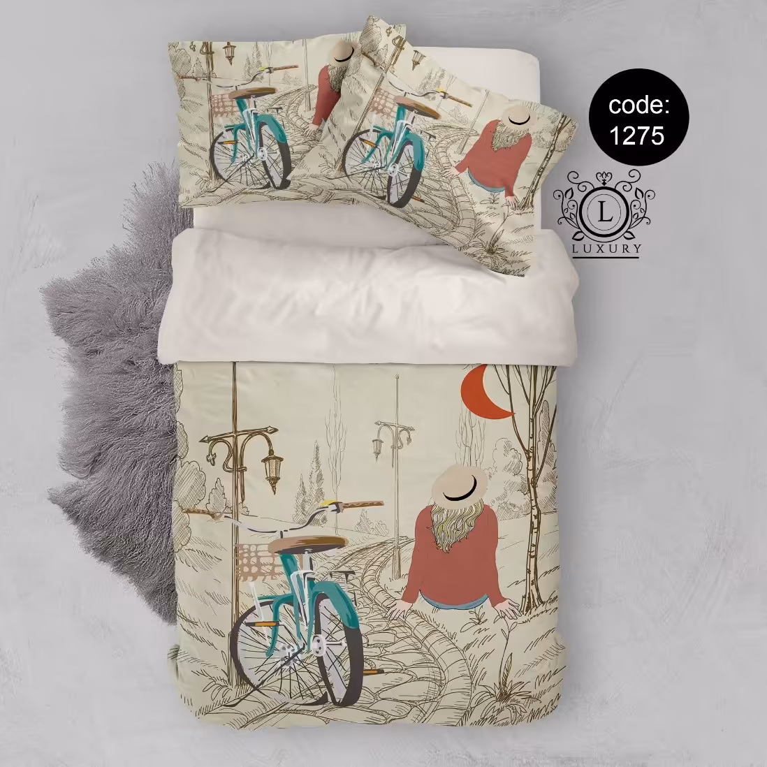 سرویس  روتختی تکنفره 4تکه چاپی قابل ست با پرده با انتخاب جنس پارچه کد1275