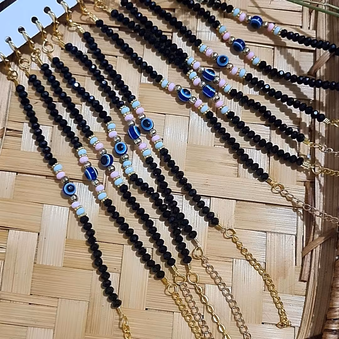 دستبند کریستال مشکی چشم نظر 