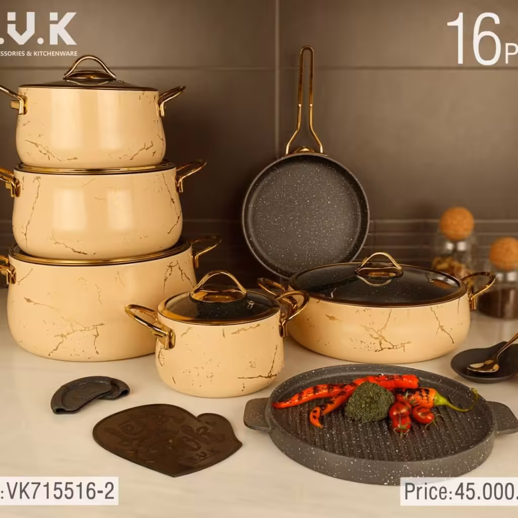 سرویس قابلمه ماربل 16 پارچه بی وی کی bvk(کرم)