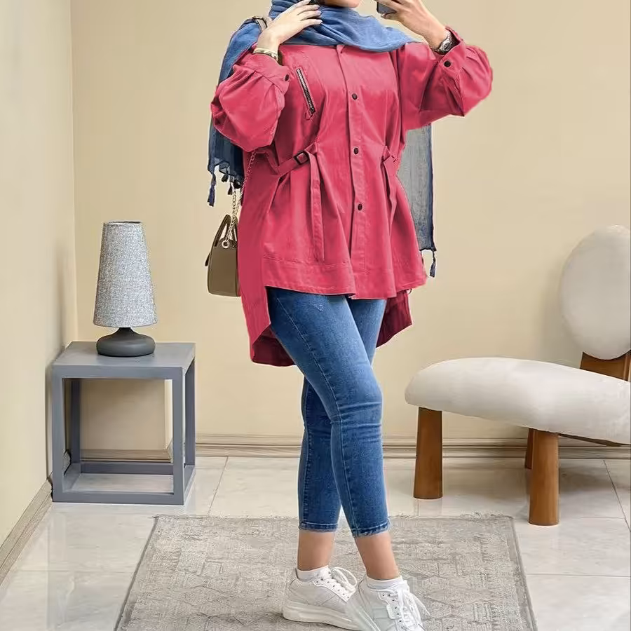 پوشاک زنانه دخترانه مانتو میکرو جلو دکمه دار زنانه مانتوشیک و جذاب کمر سگک دار دخترانه مانتو خنک تابستانی 