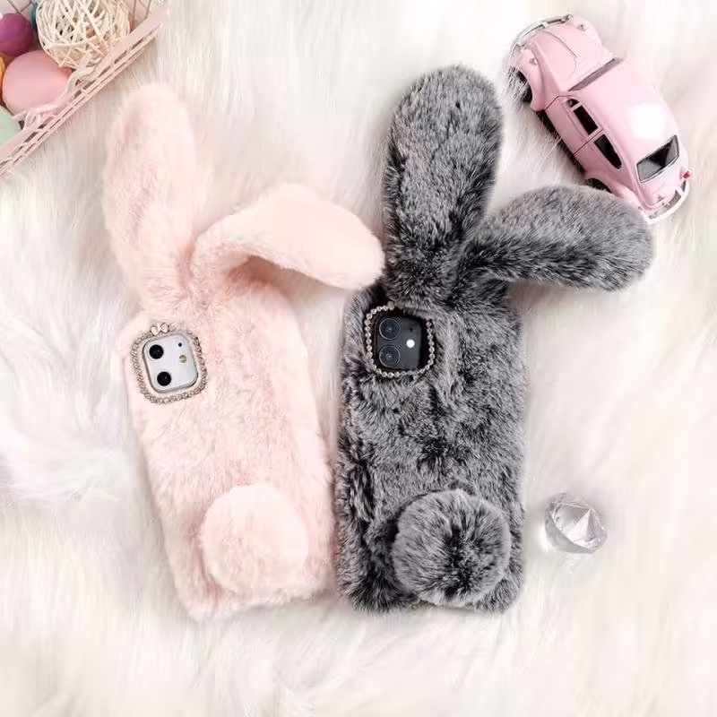 قاب اور جینال پشمالو خرگوشی دور لنز نگین دار  ایفون 12