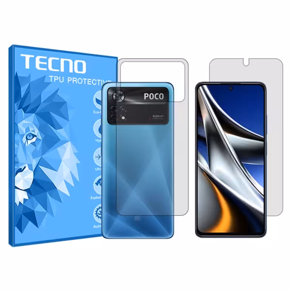 گلس صفحه نمایش و پشت گوشی شیائومی Poco X4 Pro 5G مدل هیدروژلی شفاف برند تکنو کد SS