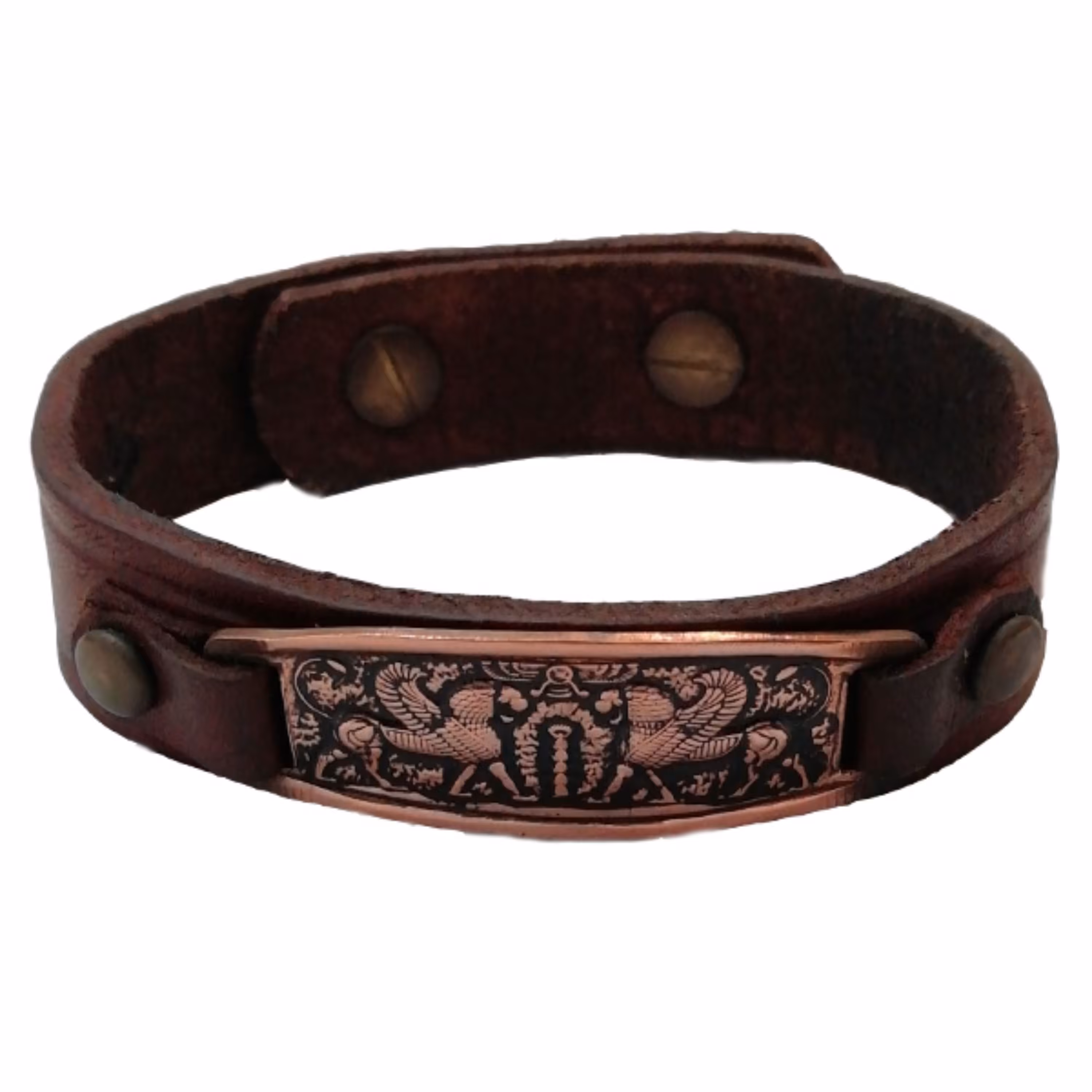 دستبند چرم و مس شیر بالدار کد JW184