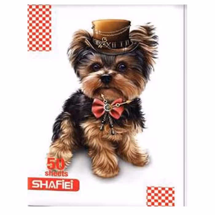 دفتر 50 برگ کلاسیک خطی ته چسب یووی پلاستیکی شفیعی  - طرح سگ قرمز  کد 11