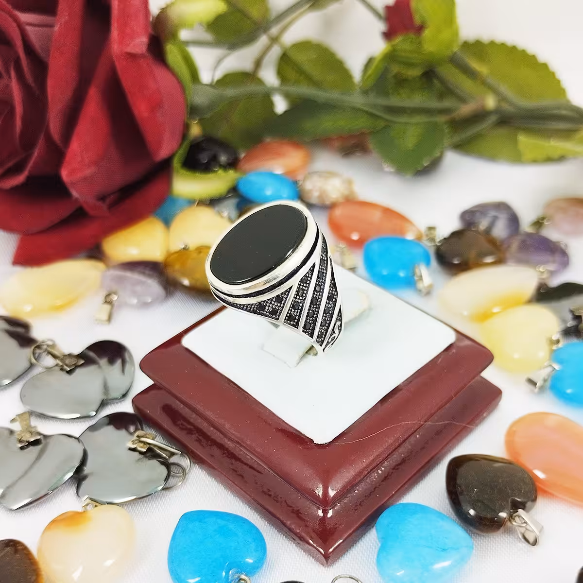 انگشتر نقره مردانه عقیق مشکی کد 11809187