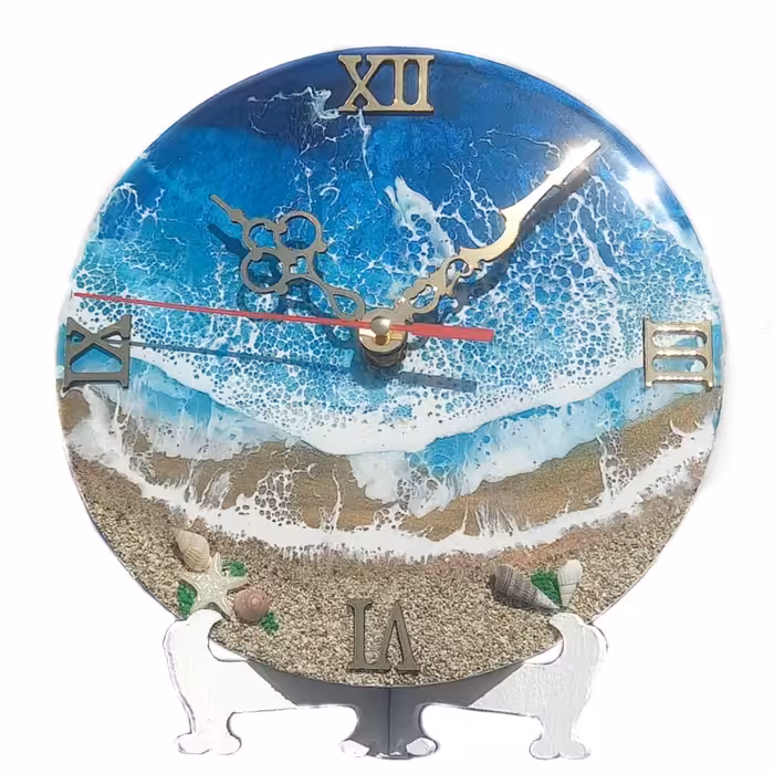 ساعت رومیزی رزینی دایره طرح دریا