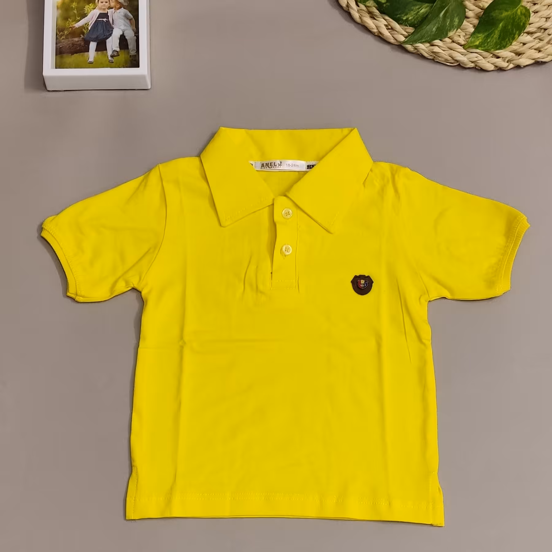 تیشرت تک یقه دار تک رنگ ، مناسب سایز 18 ماه تا 8 سال