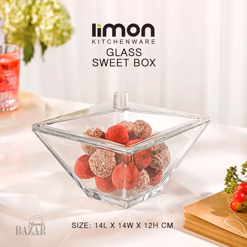 شکلات خوری شیشه ای دردار مربع لیمون کد 2296