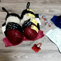 سوتین تک فانتزی پولک دوزی شده جکدار فنر دار مناسب سایز 70 . 75 . 80 .