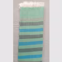 حوله دستباف دست و صورت راه راه سبز پسته ای با خطوط سبز لجنی و آبی فیروزه ای