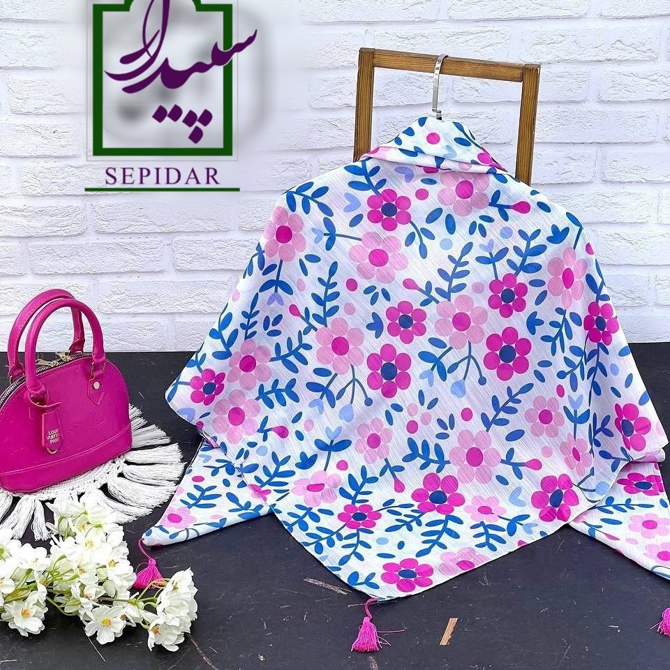 روسری گلدار  سوپر نخ  قواره 140  زمینه سفید 