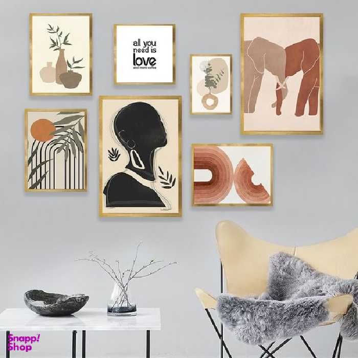 تابلو بکلیت مدل طرح مینیمال فیل و دختر سیاه پوست T-967  مجموعه 7 عددی