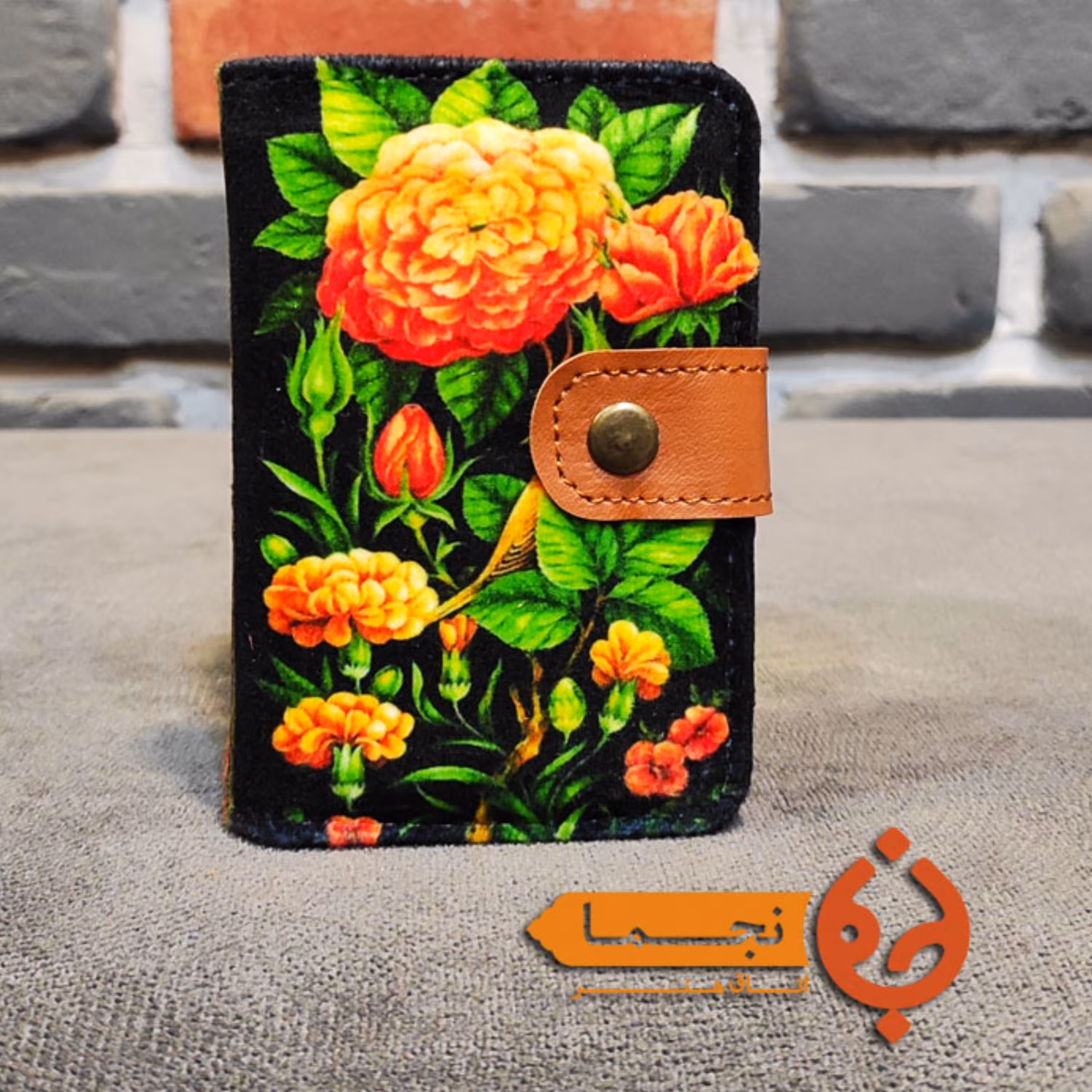 کیف جا کارتی مخمل کوبیده و چرم مصنوعی طرح گل