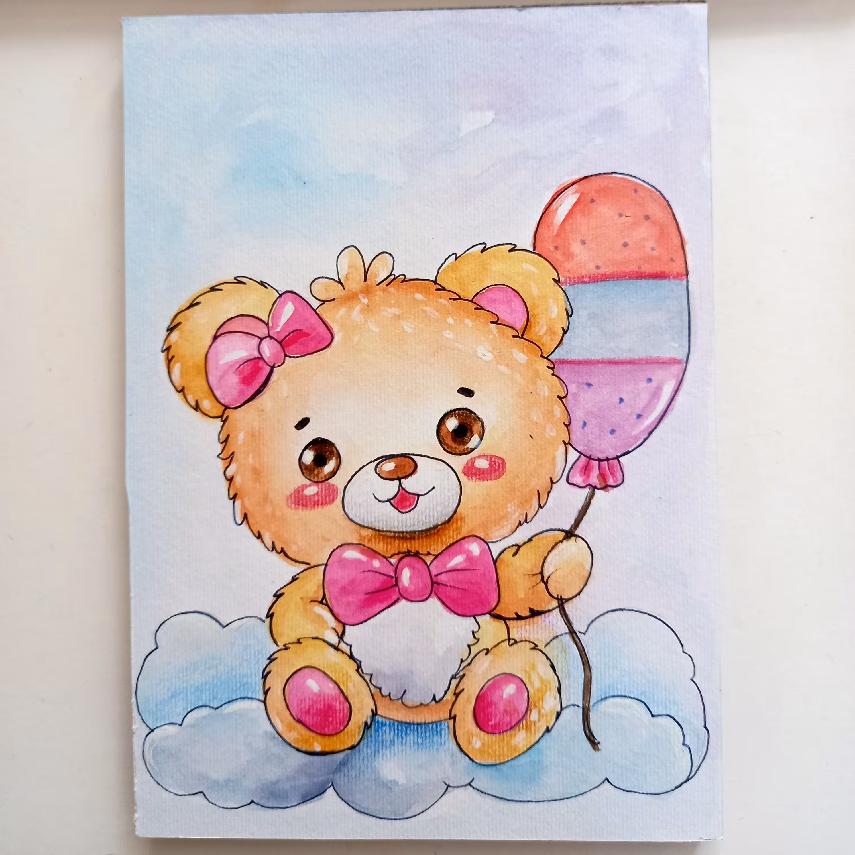 نقاشی زیبای فانتزی طرح خرس باتکنیک آبرنگ