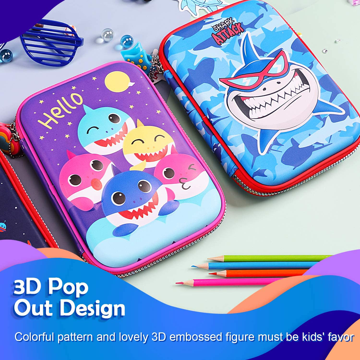 جامدادی کتابی سه بعدی بزرگ طرح کوسه