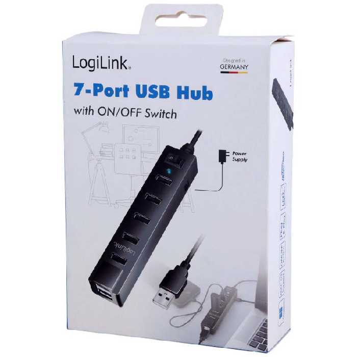 هاب 7 پورت USB2 آداپتور خور کلید دار لاجی لینک Lagilink UA0124