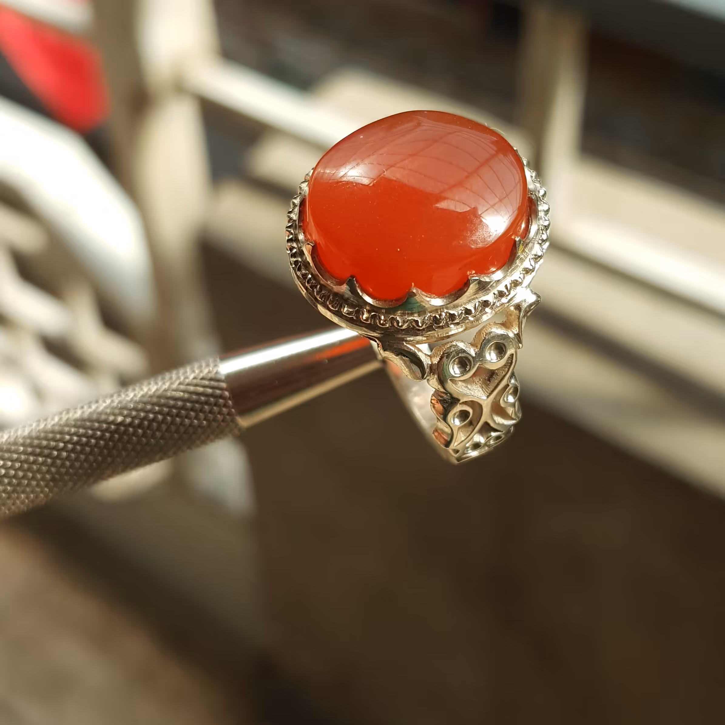 انگشتر عقیق یمن رکاب 3گل 