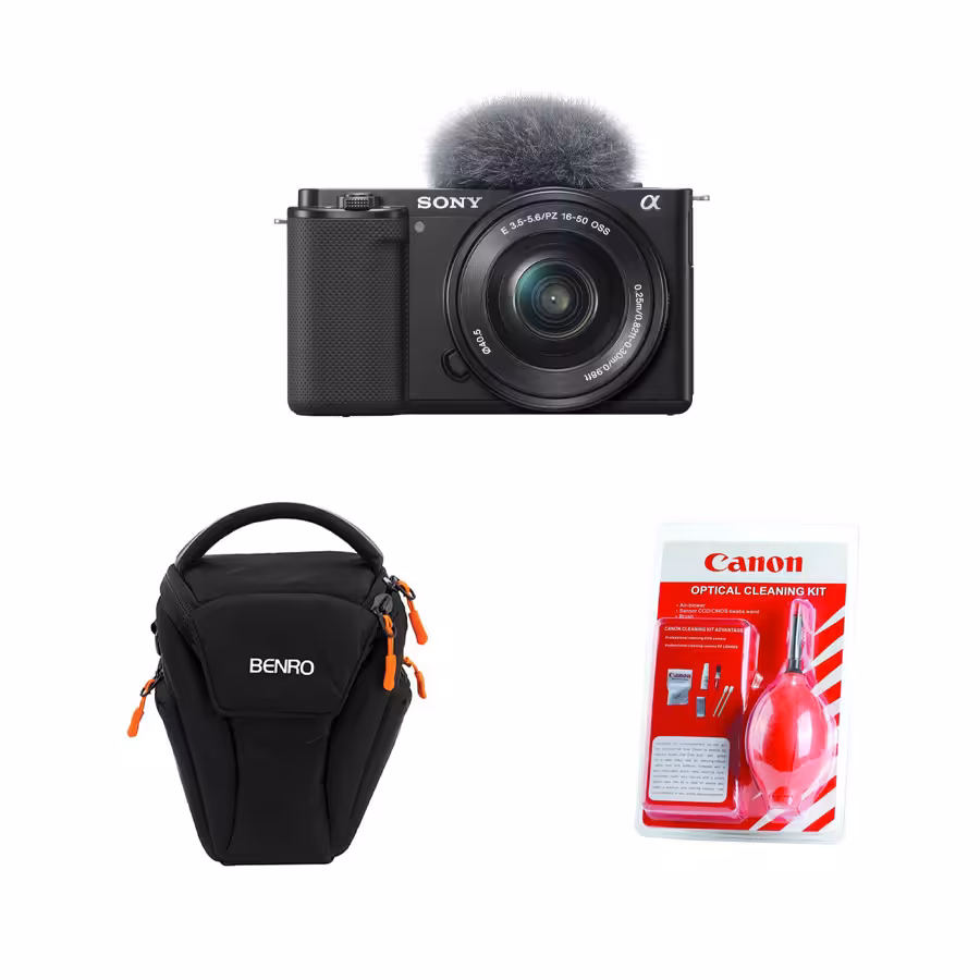 کیت دانشجویی دوربین سونی ZV-E10 kit 16-50mm ،کیف بنرو Z20 و کیت تمیز کننده کانن