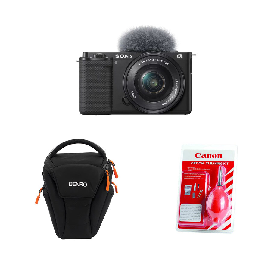 کیت دانشجویی دوربین سونی ZV-E10 kit 16-50mm ،کیف بنرو Z20 و کیت تمیز کننده کانن