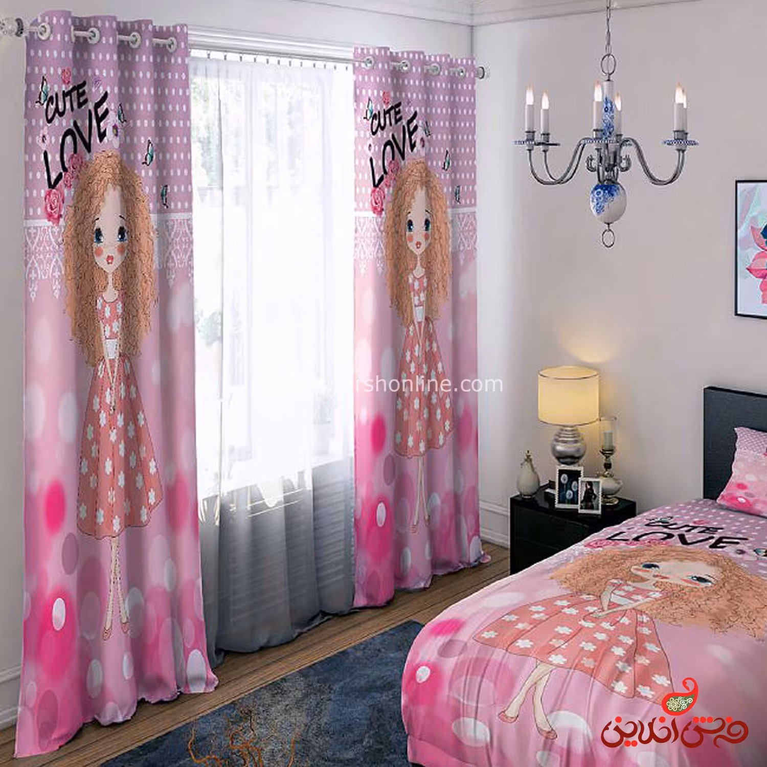 پرده 2 عددی کد 15595/1 طرح عروسکی دخترانه