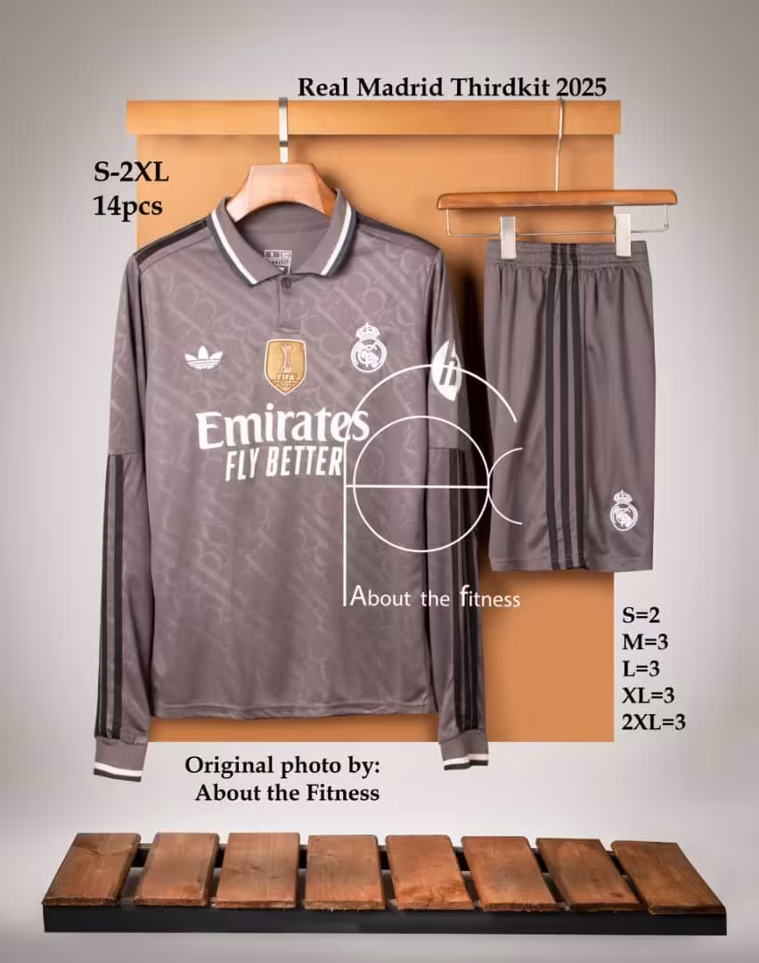 کیت سوم رئال مادرید فصل 2025-2024 آستین بلند (پیراهن شورت) ورژن هواداری