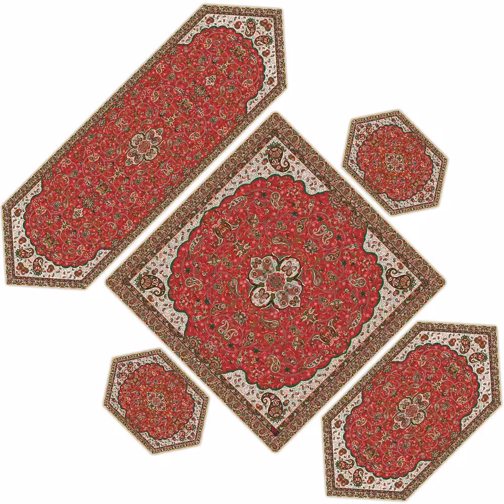 سرویس 5 تکه ترمه حسینی ابریشمی طرح شاه عباسی قرمز