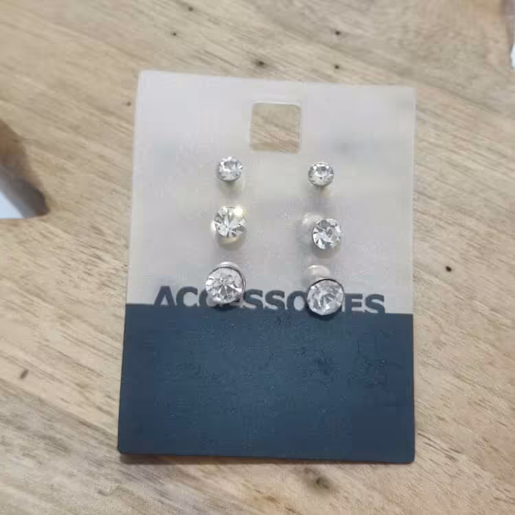 پک سه تایی گوشواره با نگین زیر کونیم یا الماس مصنوعی 