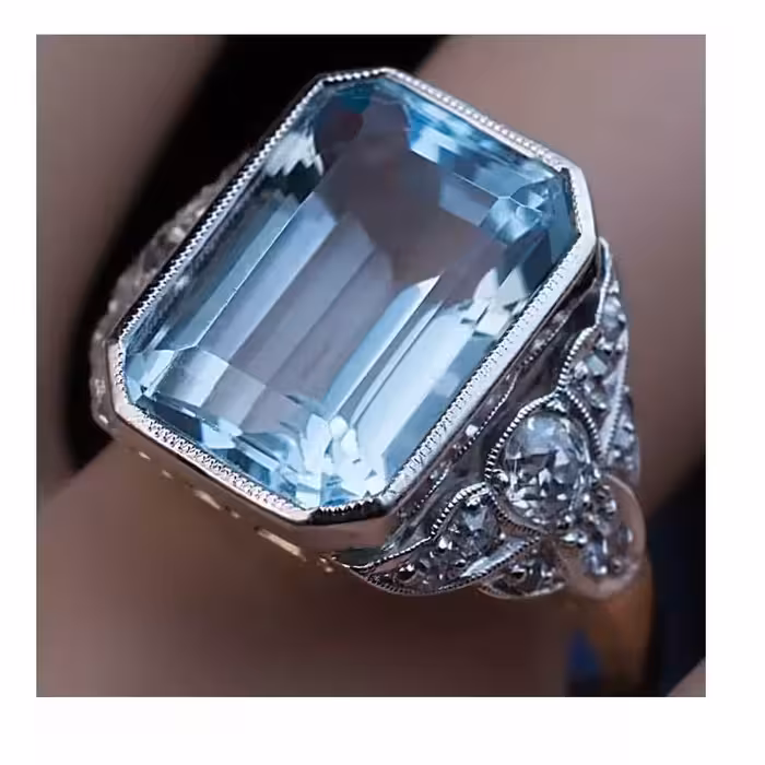 انگشتر نگین مربعی آبی درشت کد F629