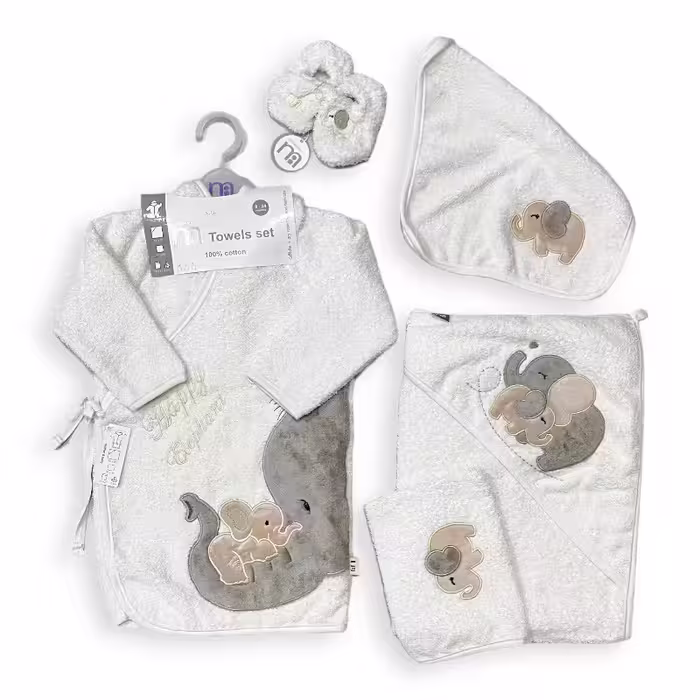 ست حوله نوزاد 5 تکه طرح فیل و بچه مادرکر Mothercare