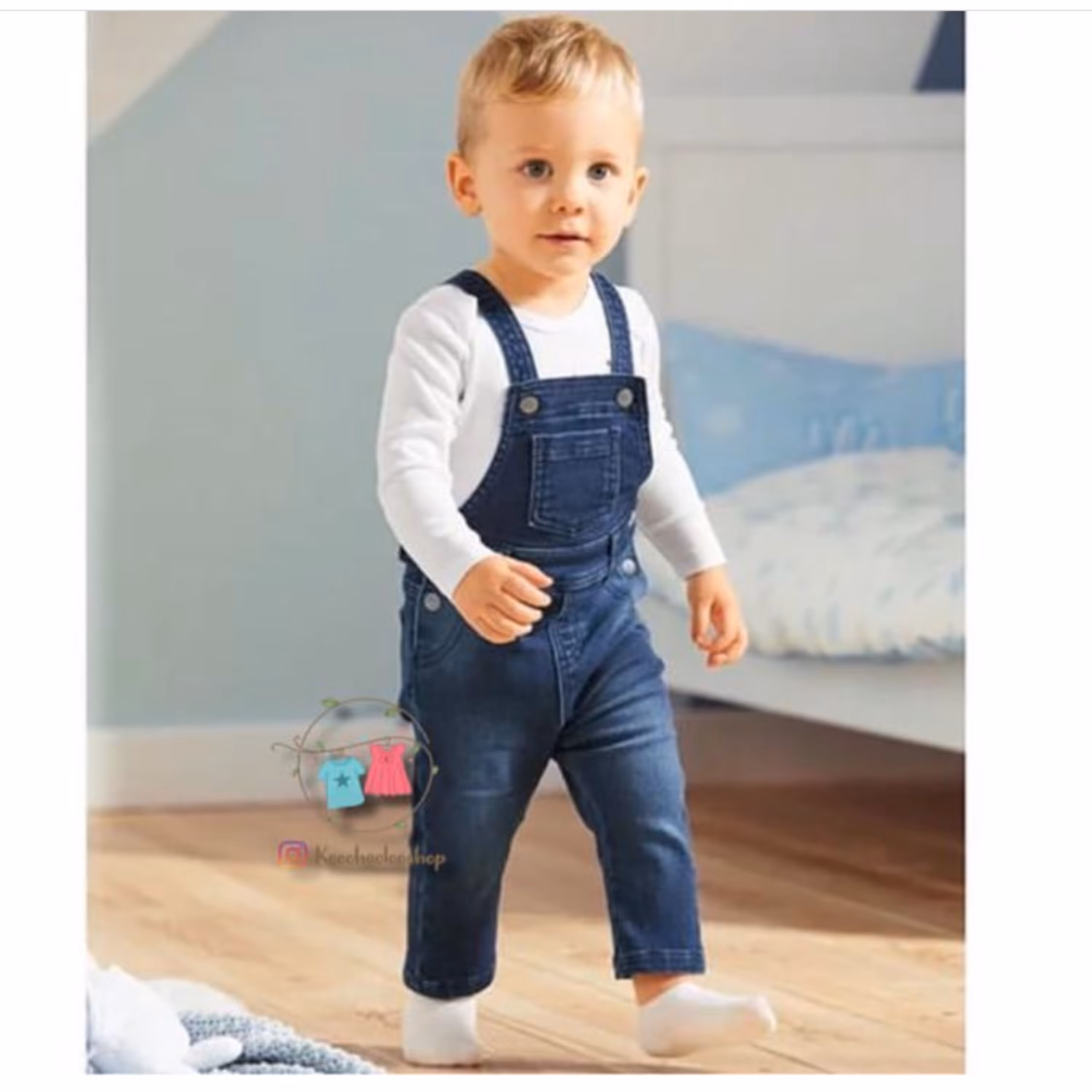 شلوار لی پیشبندی 6تا12ماه لوپیلو کمر دکمه دار نوزادی قواره دار