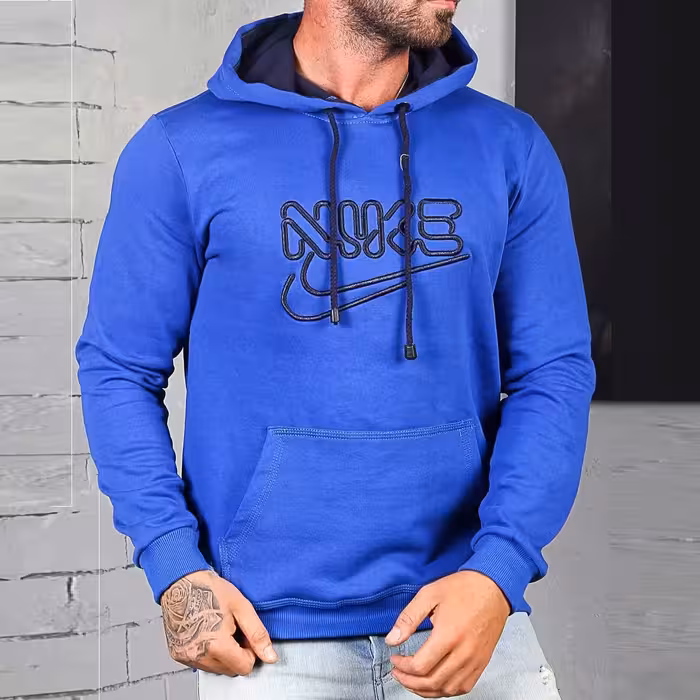 هودی دورس پنبه مردانه نایک Nike داخل کرکی 3نخ ضخیم  رنگ آبی