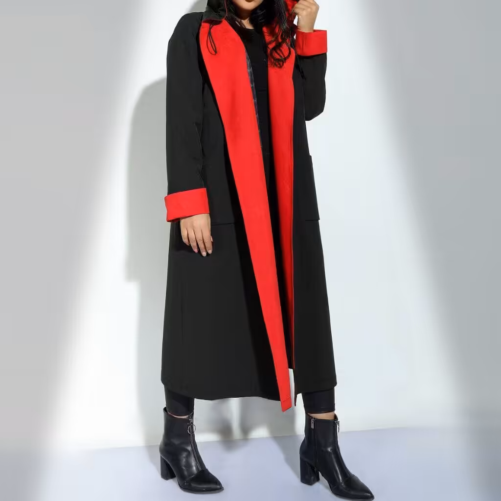 بارانی پاییزه بلند زنانه جنس سوپر سانتانا فوق العاده عالی با خرجکار رنگی کیفیت و دوخت مزونی 