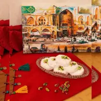 گز  آردی گلدرشت فوق ویژه با 40 درصد پسته وطعم و عطر بیدمشکی برند مظفری و وزن خالص 550 گرم غرفه گز اُمید