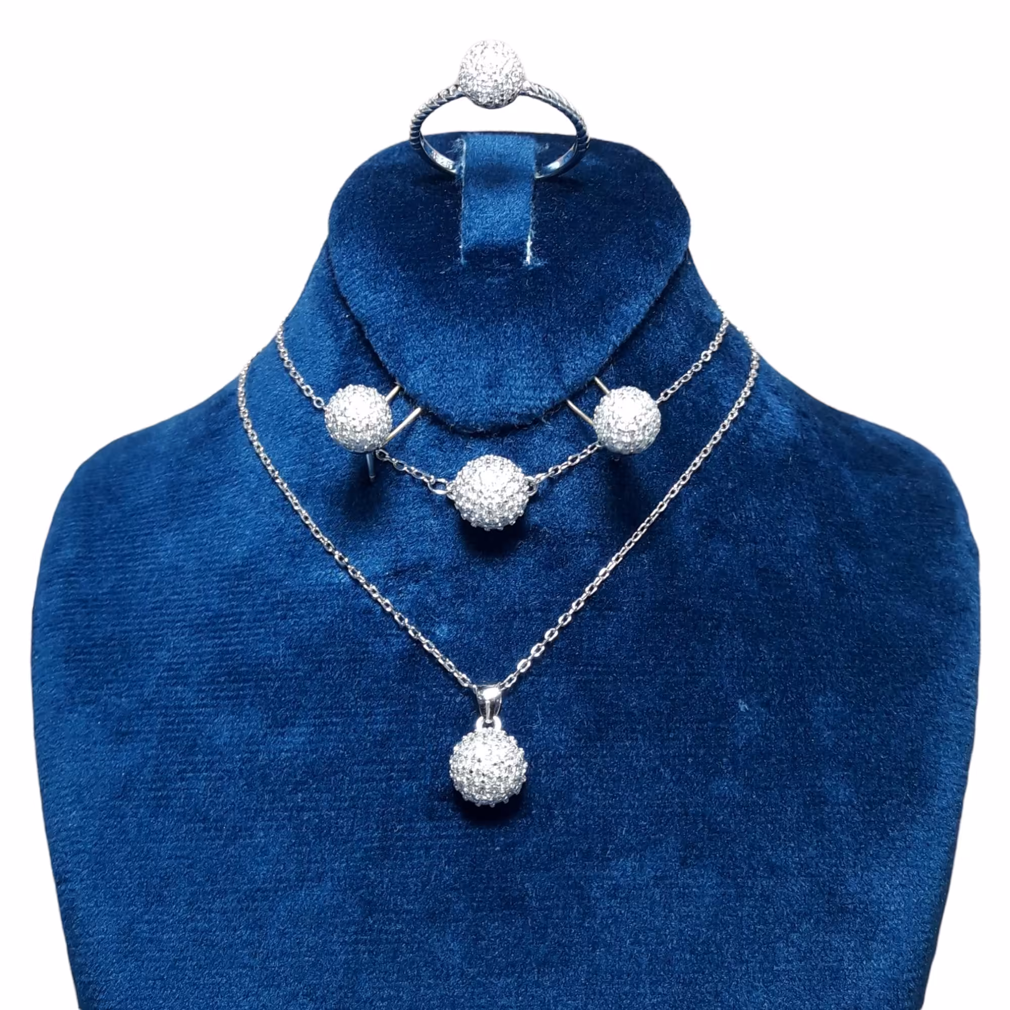 ست نقره زنانه با روکش طلا سفید مدل توپی