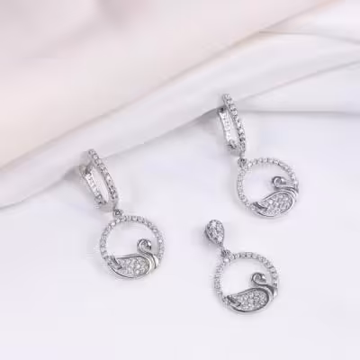 نیم ست نقره طرح مرغابی زیبا قالب طلا سفید کد 16340