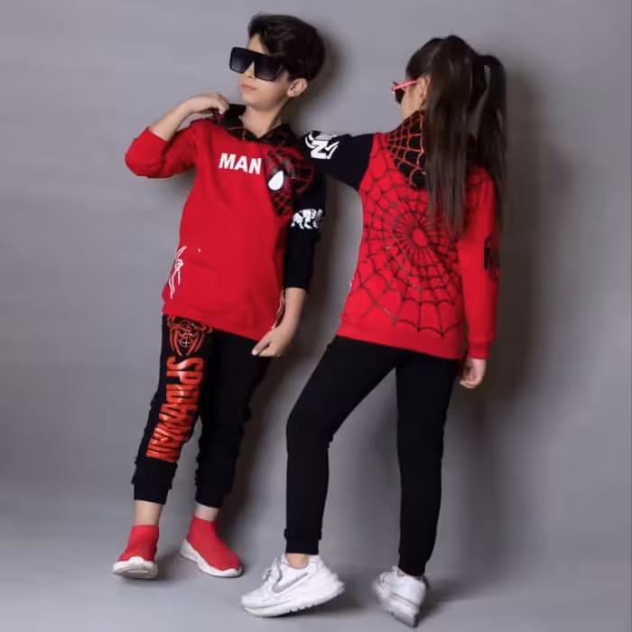 هودی و شلوار اسپایدرمن ( مرد عنکبوتی ) تک رنگ مناسب دختر و پسر 