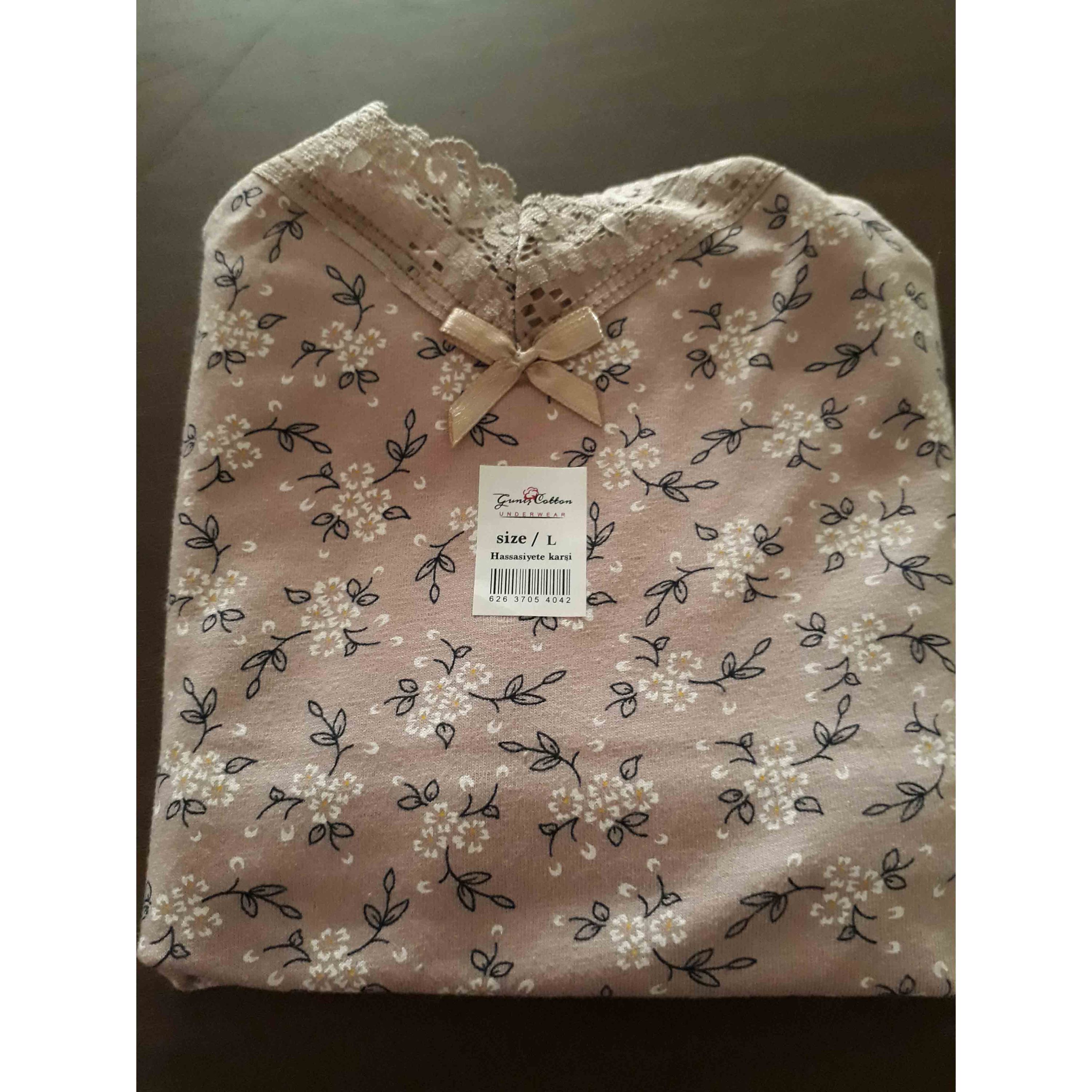 تاپ ترک طرح شکوفه رنگ خاکی سایز L