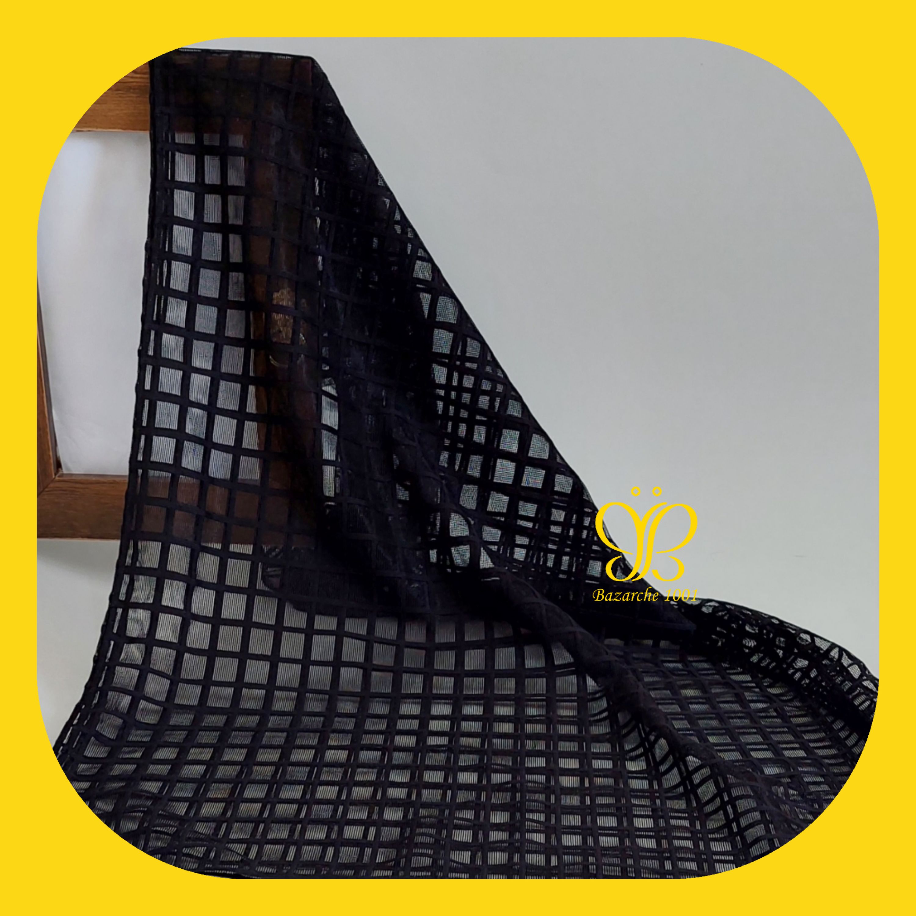 شال مجلسی مشکی جنس تور طرح مربع 