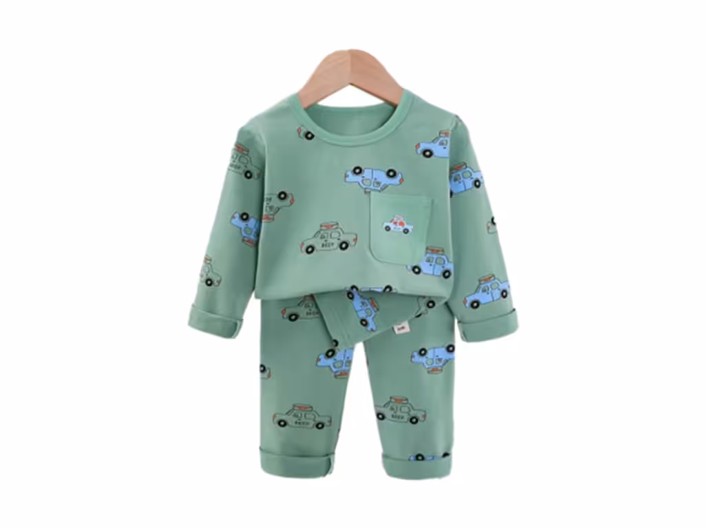 بلوز و شلوار راحتی پسرانه رنگ سبز طرح ماشین سواری