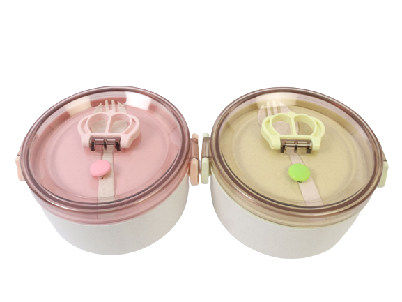 ظرف غذای لانچ باکس یک طبقه کودک بامبو همراه با قاشق چنگالی مخصوص مایکروویو مدل گرد