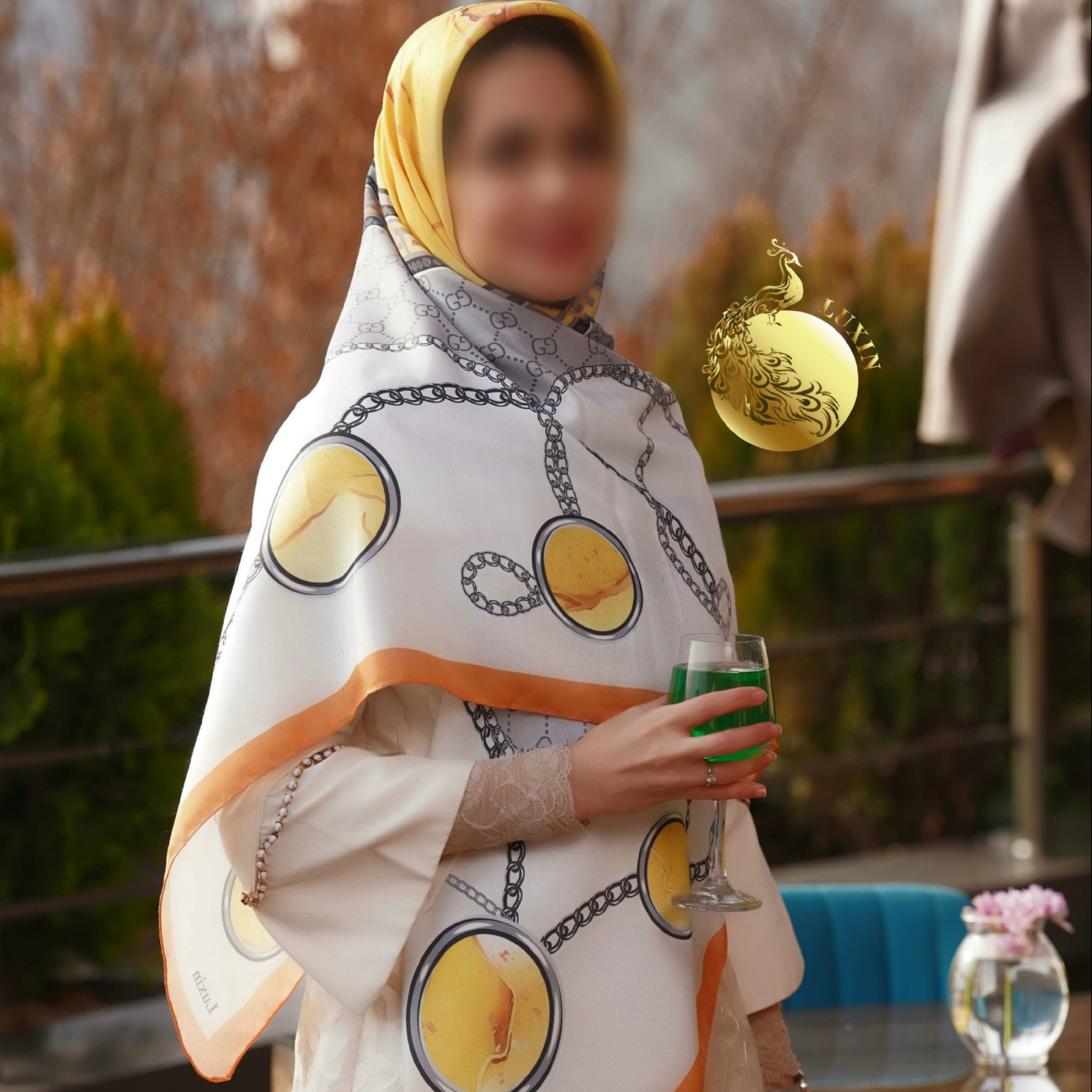 روسری زرد طوسی آبرنگی