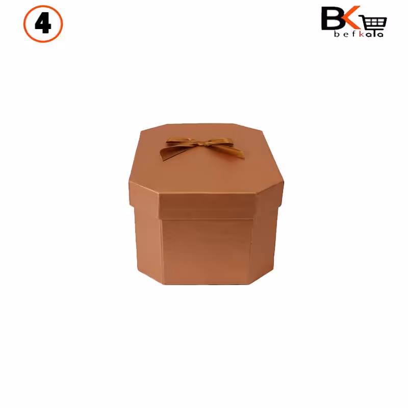 باکس کادویی هشت ضلعی کشیده پاپیون دار مسی سایز چهار کد 54