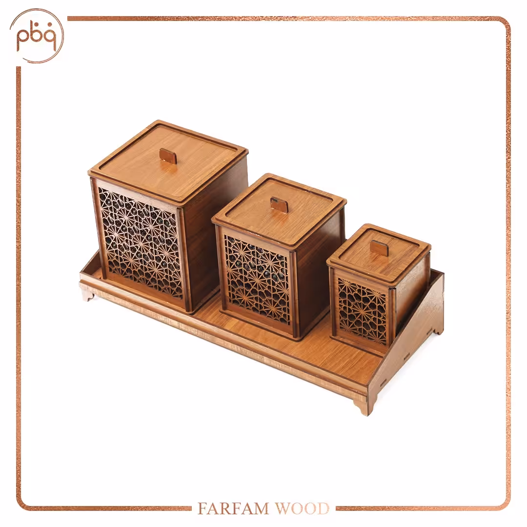 جا ادویه  یا جای چای و شکر 3 خانه دارای استند - ام دی اف - دارای مخزن پلکسی