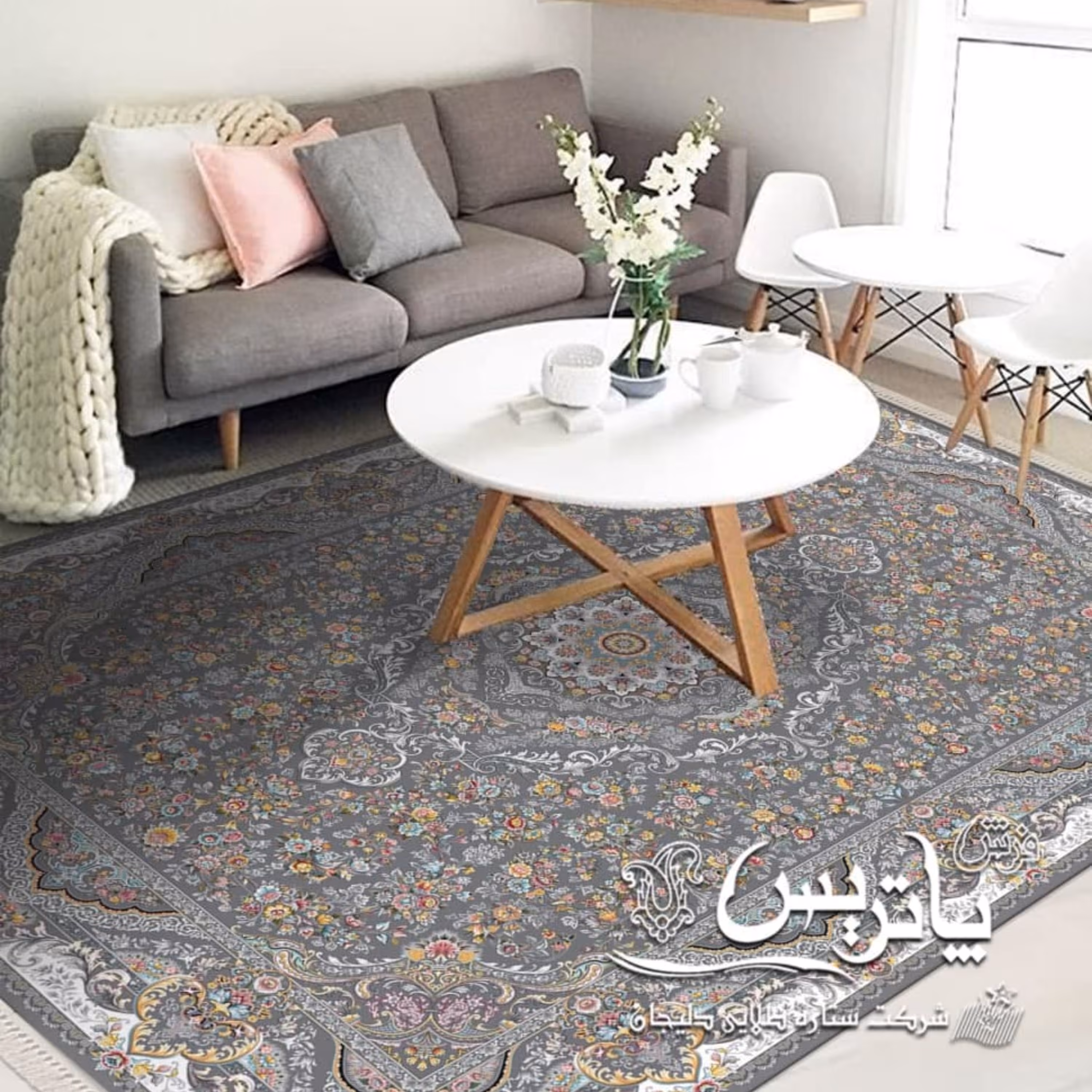 فرش پاتریس 1200شانه  طرح مهتاب طوسی کناره 2متری