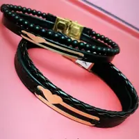 دستبندچرم و طلا..چرم طبیعی دولایه ‌رنگ لبه حرفه ای ..طول 18الی23