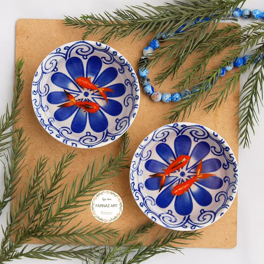 حوضچه هفت سین مینیاتوری قلم آبی ماهی سه بعدی 