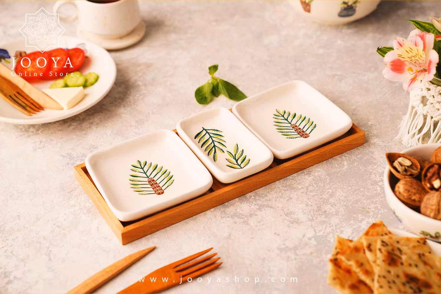 رولت خوری سه تکه سرامیک و چوب راش طرح شاخه