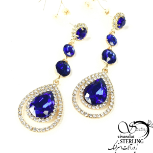 گوشواره آویز اشکی مجلسی با نگین آبی کد 9425