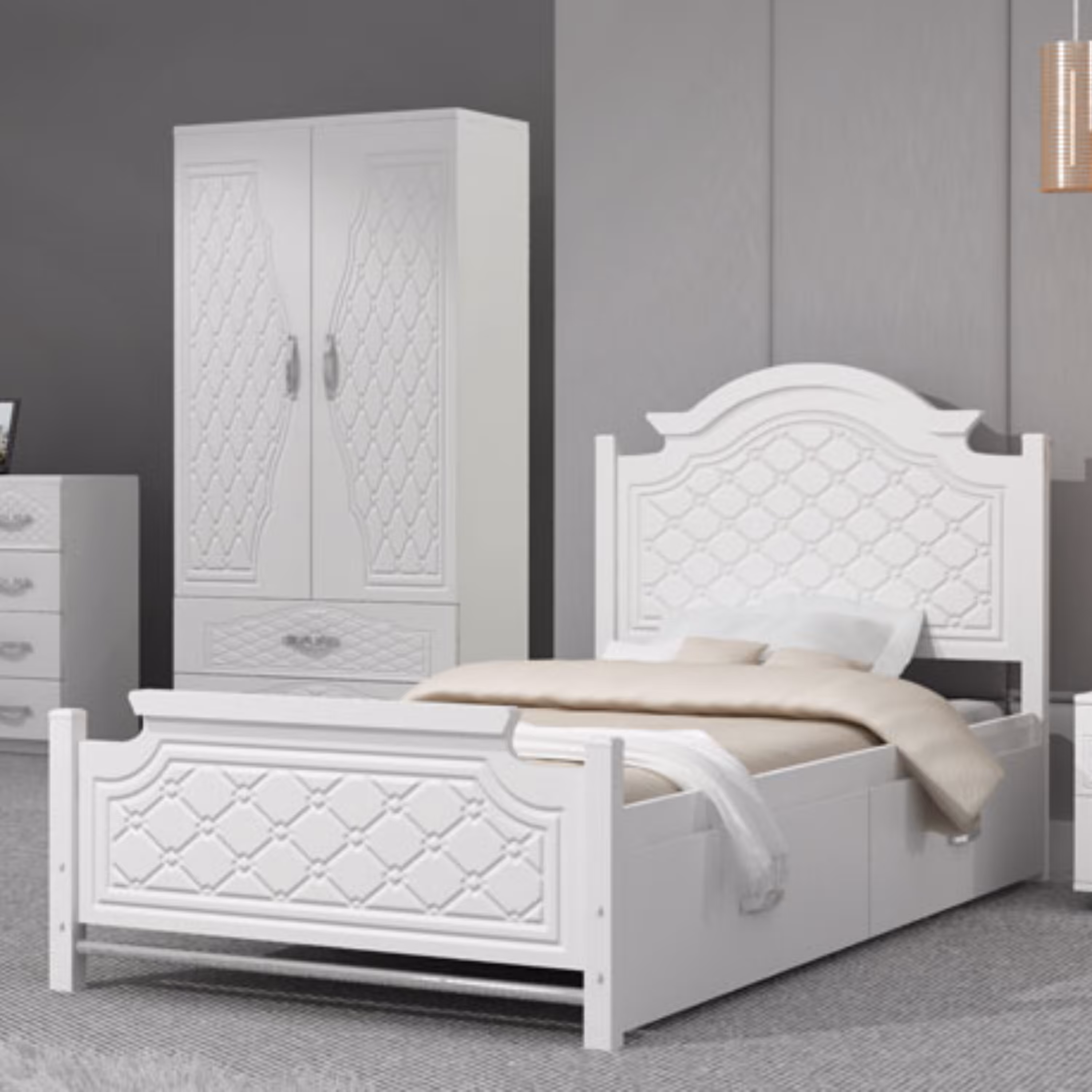 تخت خواب یک نفره MDF مدل روژان با کشو بدون تشک (پرداخت کرایه پس از تحویل)