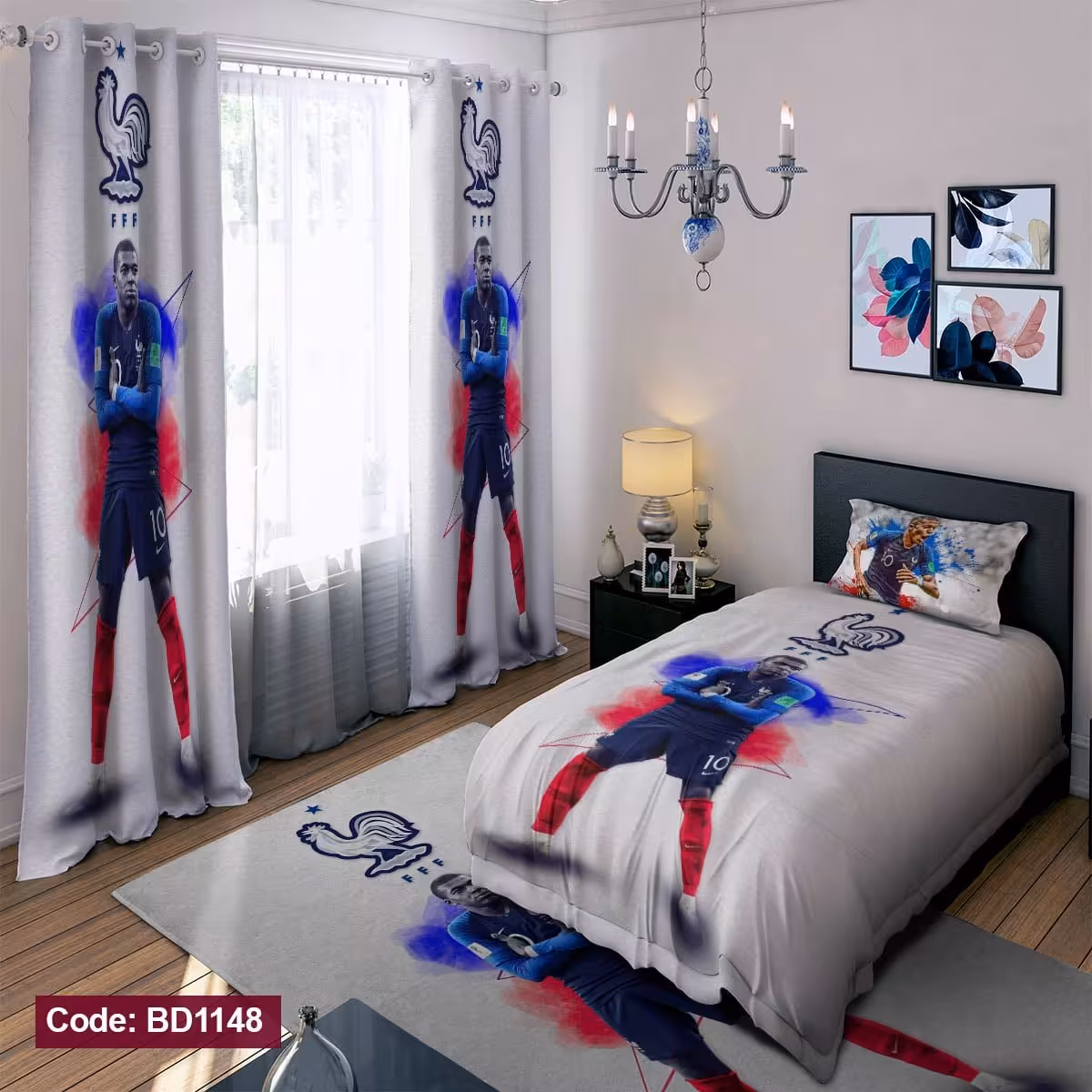 روتختی یک نفره طرح کلیان امباپه به همراه لوگوی تیم فرانسه 1 نفره